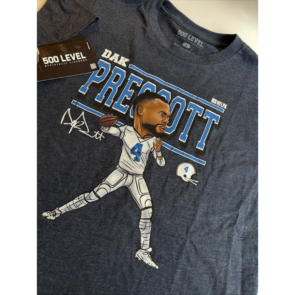 500 LEVEL brand Tee featuring a cartoon depiction of Dak Prescott,Dallas Cowboys
